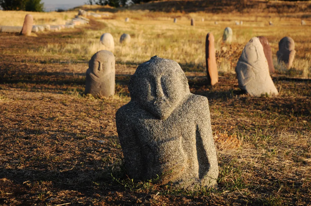 Balbal burial statues near Burana Tower in Kyrgyzstan