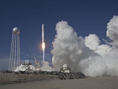 (Wallops Island, VA 21 April 2013) – Orbital Sciences Corporation Antares rocket lifts off for it's first flight from Mid-Atlantic Regional Spaceport (MARS) located at NASA’s Wallops Flight Facility in eastern Virginia. Lift-off took place at 5:00 p.m. (EDT) followed by payload separation approximately 10 minutes after launch.  The mission was completed  about 18 minutes after launch, once the rocket’s upper stage completed planned maneuvers to distance itself from the payload. The test flight demonstrated all operational aspects of the new Antares launcher, including the ascent to space and accurate delivery of a simulated payload to a target orbit of approximately 150 by 160 miles, with an inclination of 51.6 degrees, the same launch profile it will use for Orbital’s upcoming cargo supply missions to the International Space Station (ISS) for NASA.