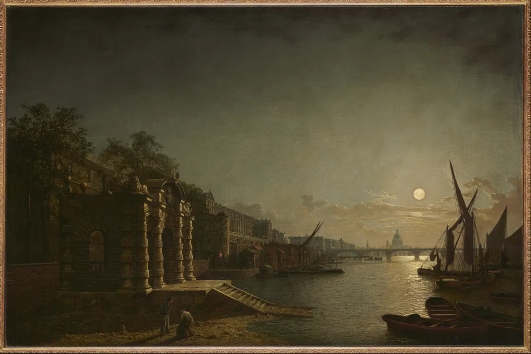 A 19th-century oil painting of Victorian mudlarks on the foreshore of the Thames