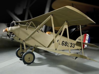 The Museum’s M-1 was a two-seat Sperry Sport Plane when donated, but the Smithsonian converted it to the M-1 configuration that was used to dock with an airship, installing a skyhook and painting it in the livery of Sperry Aircraft No. 22.