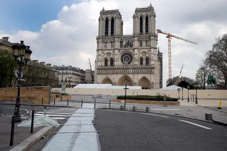 Restoration work at Notre-Dame Cathedral in Paris has paused as France works to control the spread of COVID-19. 