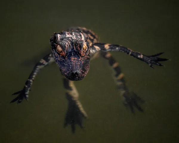 Baby Alligator Floating in a Pond thumbnail