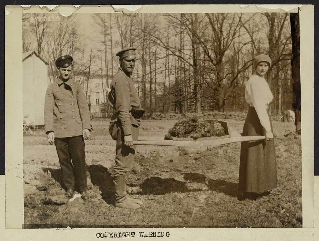 Tatiana working in the garden at Tsarskoye Selo in 1917