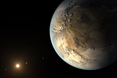 This artist’s concept depicts Kepler-186f, the first validated Earth-sized planet to orbit a distant star in a habitable zone.
