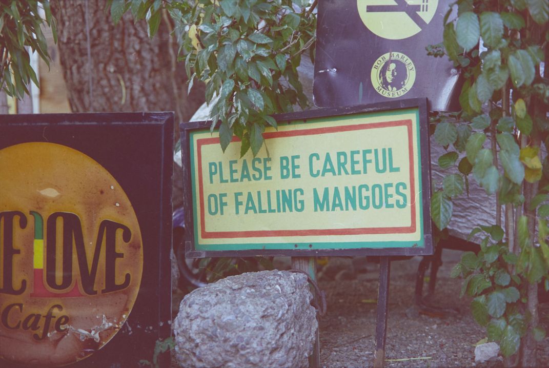 Sign that reads “Please be Careful of Falling Mangoes”