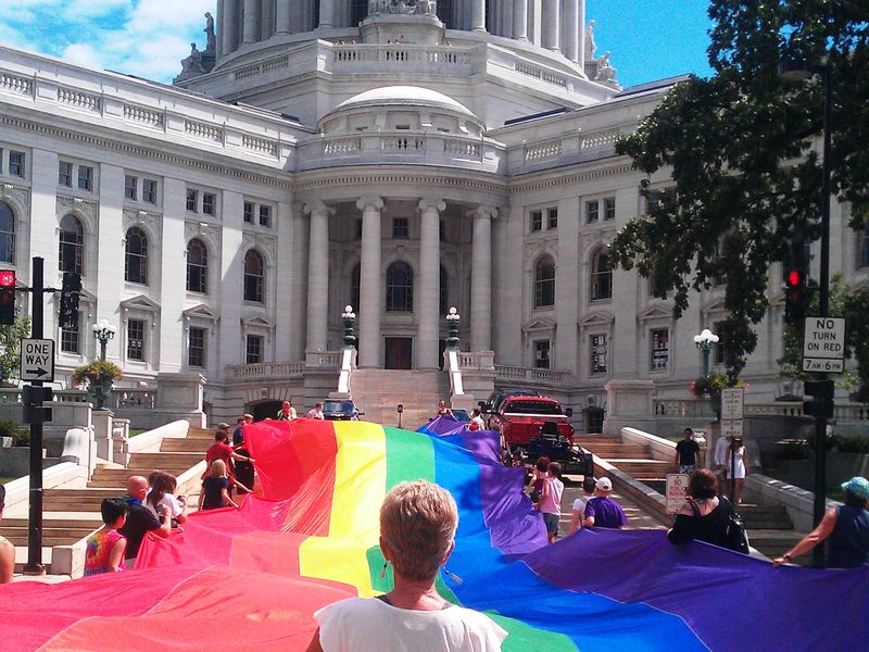 Marching in the Wisconsin Capital Pride Parade, with the largest Pride