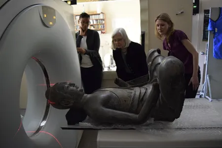 The Freer Buddha undergoes a CT scan at the National Museum of Natural History. "He wouldn't relax his legs," Donna Strahan recalls with a laugh.