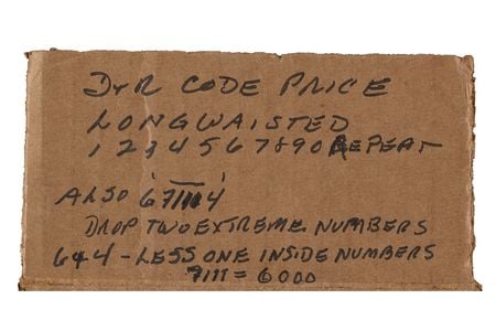 Detail of cardboard box with price code key for Winslow Homer paintings, between 1900 and 1950. Doll & Richards records, Archives of American Art, Smithsonian Institution.