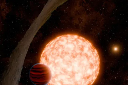An artist&#39;s interpretation of the newly discovered planet and a warped debris disk