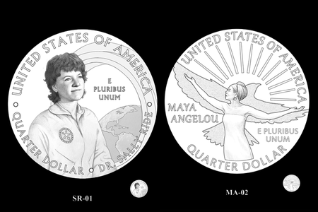 Astronaut Sally Ride (left) and poet Maya Angelou (right) will be the first individuals honored through the American Women Quarters Program.
