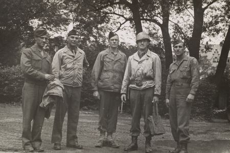 Walker Hancock, Lamont Moore, George Stout and two unidentified soldiers in Marburg, Germany, June 1945.