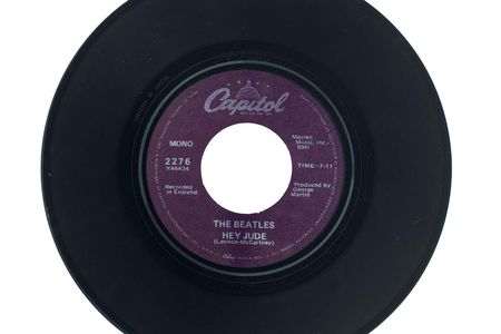 With "Hey Jude," (above: the Smithsonian's 45 rpm single),  the Beatles "seem to have struck their most resonant chord," says John Troutman, the curator of American music at the National Museum of American History.