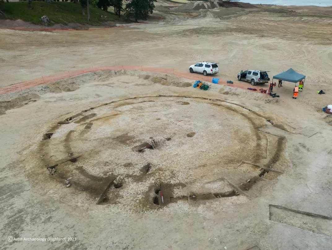 Overhead view of archaeological dig site