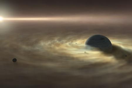 An artist's impression of a moon forming around a young planet