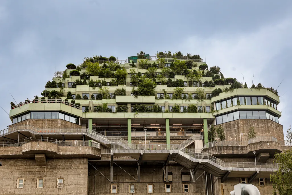 Pyramid-shaped structure with plants