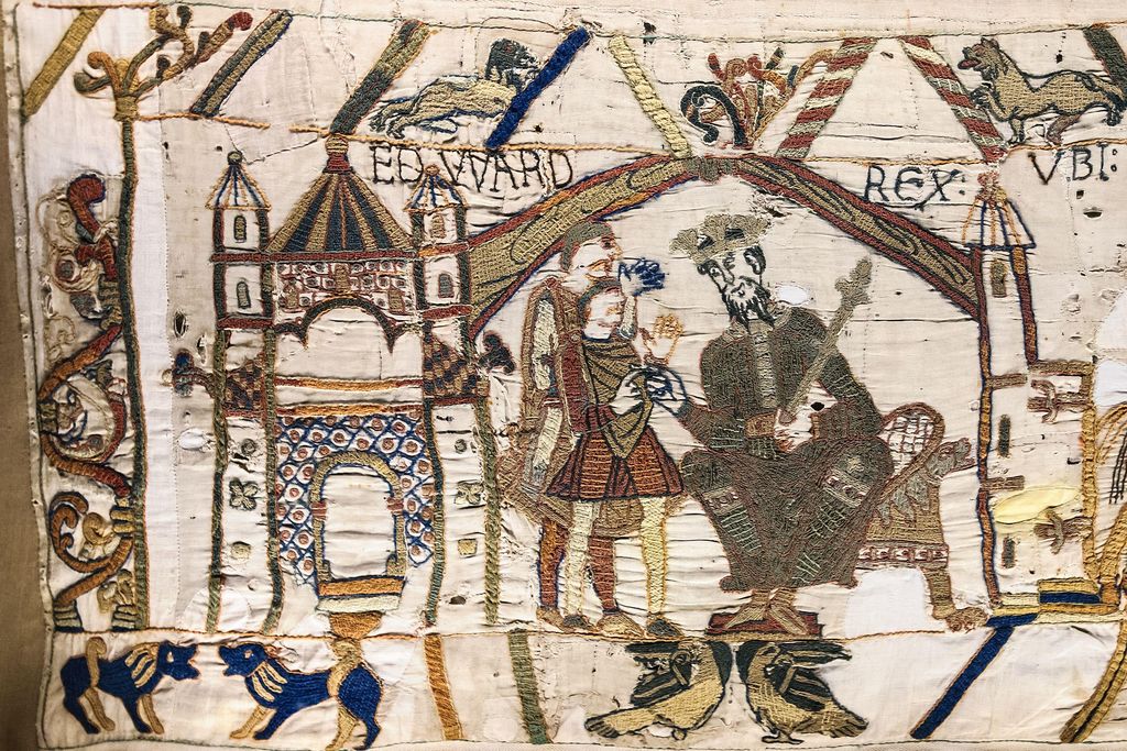 Close-up of Bayeux Tapestry scene