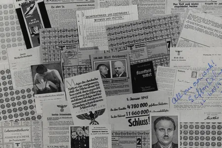 A collage of the work distributed by the British propaganda effort.