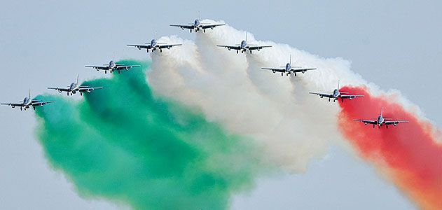 <i>Ciao!</i> Italy’s military precision jet team, Frecce Tricolori (“Tricolor Arrows”), makes its first visit to North America with performances on August 2 and 3 at the Experimental Aircraft Association’s 34th Fly-in Convention in Oshkosh, Wisconsin. The