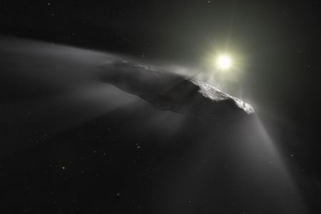 ‘Oumuamua,  shown here in an artist’s concept, was the first object seen to enter our solar system from interstellar space. Could it be an artifact sent by some distant civilization?