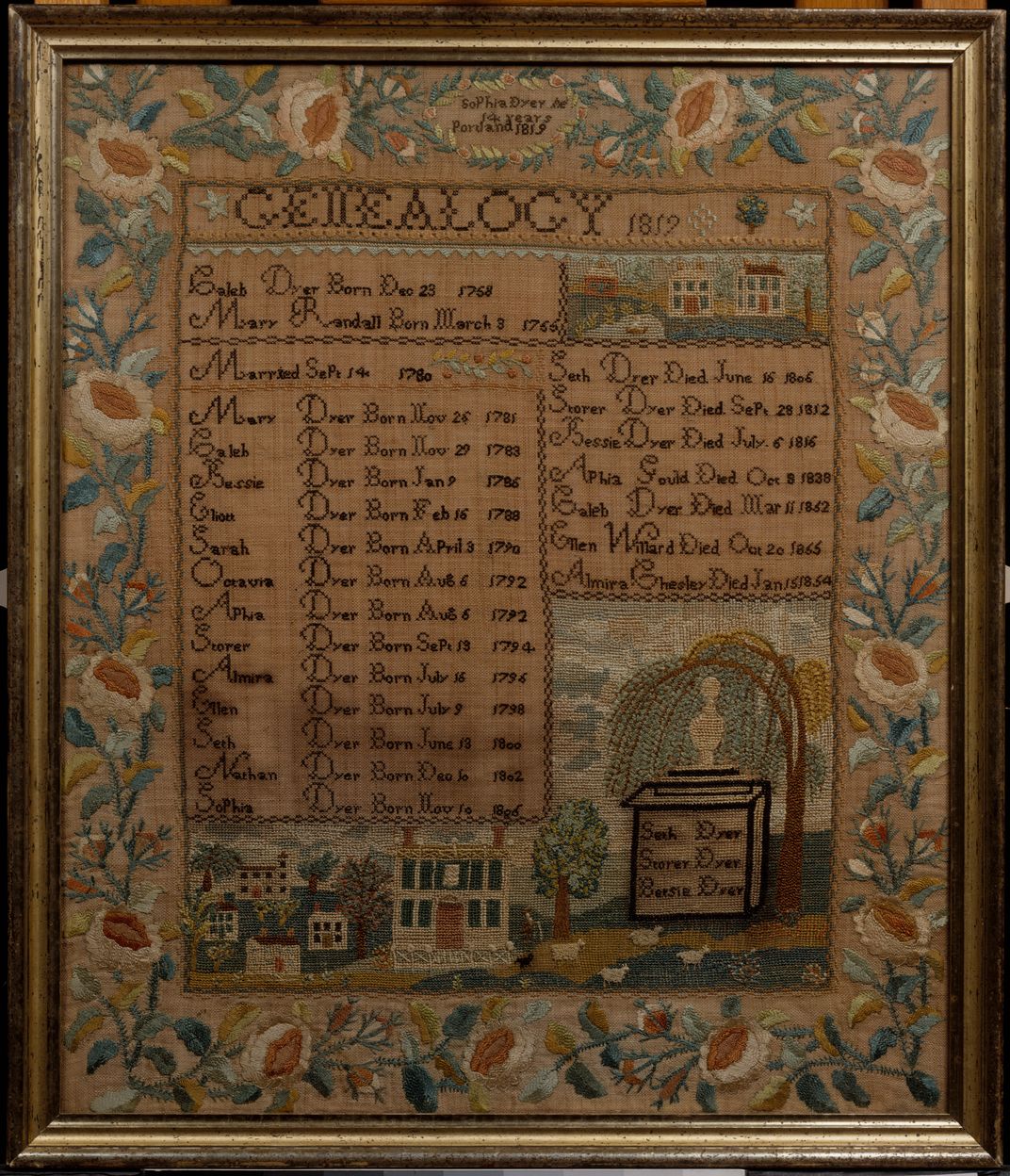 Sophia Dyer's genealogical sampler