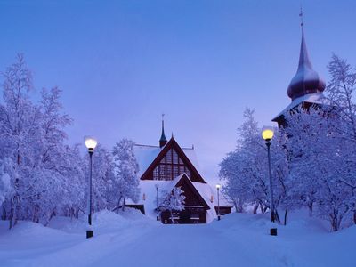 The famed snow-covered church in Kiruna.  