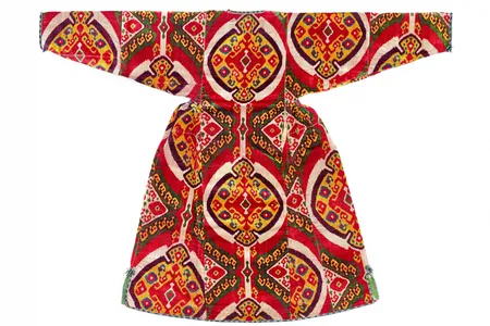 This silk velvet ikat robe was made specifically for a woman, as evidenced by the pinched waist. Velvet ikats were considered top-of-the-line, the Freer|Sackler's Massumeh Farhad explains, because two rows of weft were needed instead of the usual one.