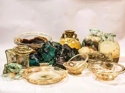 Archaeologists recovered a collection of blown-glass tableware in excellent condition.