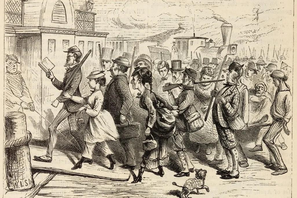 The Rush" lampooned in an 1870 issue of Harper's Magazine