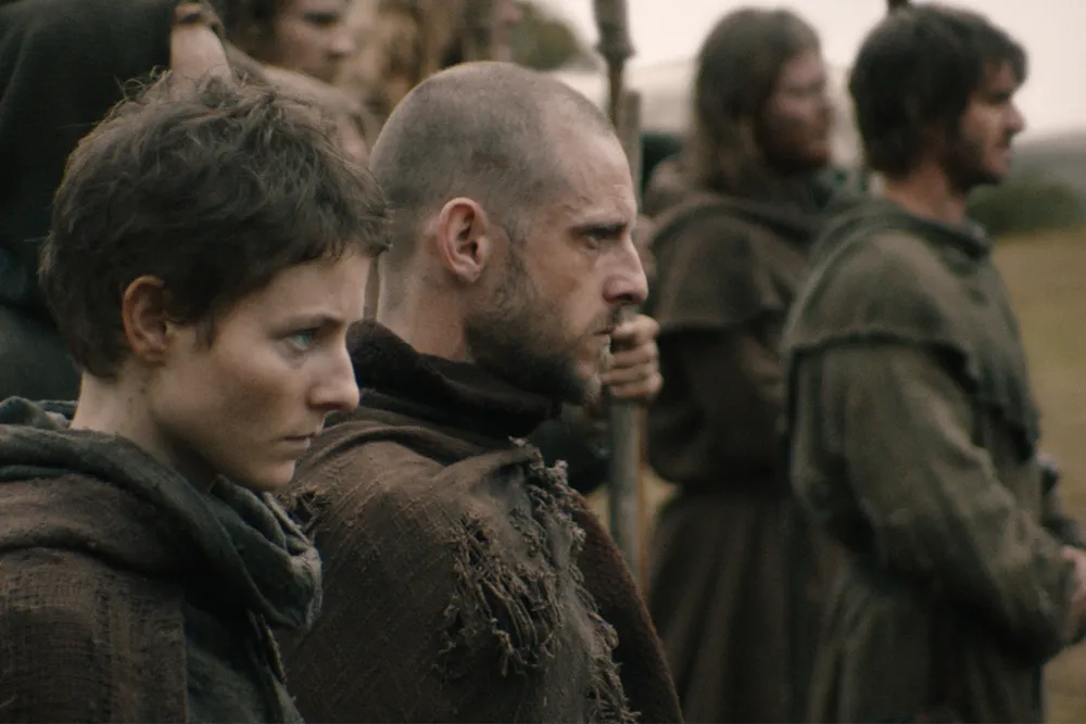 L to R: Thomas McKenzie as Alyce, Jamie Bell as John Ball and Andrew Garfield as Ploughman in The Uprising​​​​​​​, a new film by Paul Greengrass