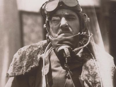 Major Latham Valentine Stewart Blacker in flying gear in 1933. Blacker, a former fighter pilot, shot the first aerial footage of Mount Everest.