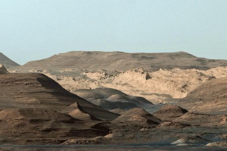 Mountains on Mars, as seen by the Curiosity rover. Finding mountains on exoplanets won't be as easy.