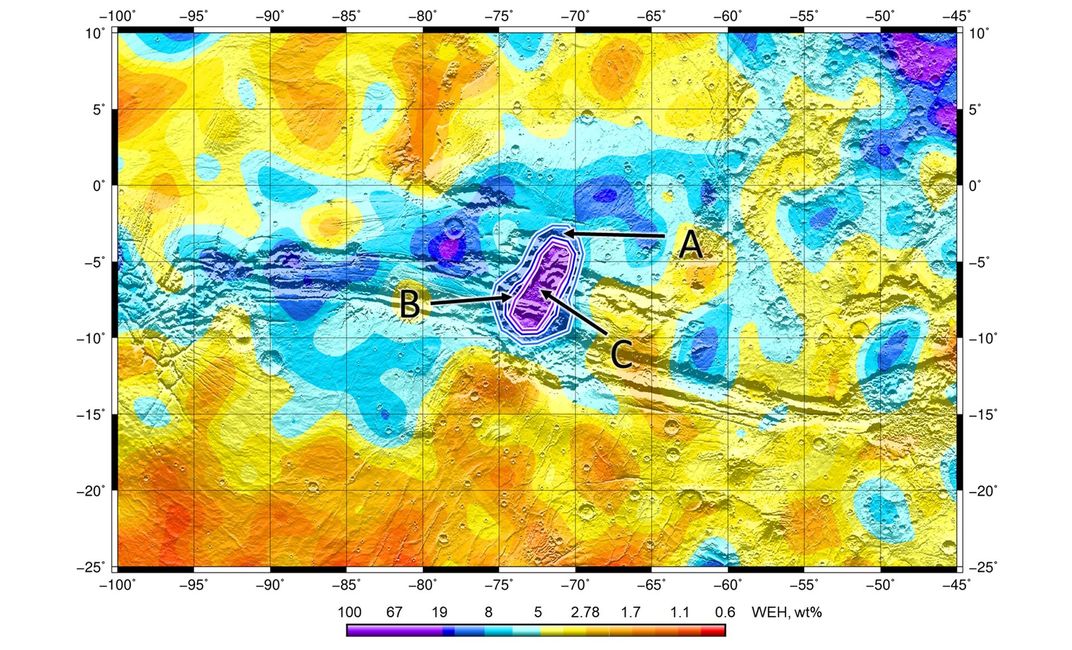 A map of water rich regions on Mars