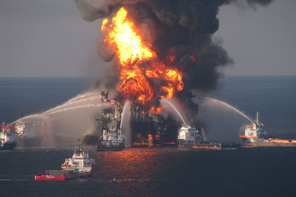 Fire-fighting boats battle the blaze at BP’s Deepwater Horizon oil platform.