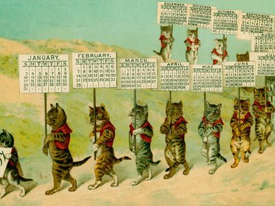 This 1897 calendar is brought to you by parading cats.