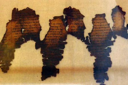 Fragments of the Dead Sea Scrolls, considered one of the greatest archeological discoveries of the 20th century, are displayed 18 June 2003 at Montreal's Pointe-a-Callieres Archeological Museum