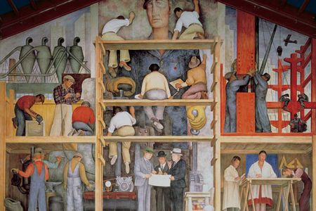 The Making of a Fresco Showing the Building of a City, a 1931 mural by Mexican artist Diego Rivera, resides in an exhibition space in the San Francisco Art Institute. In a precarious financial position, the school has reportedly considered selling the mural for an estimated $50 million. 