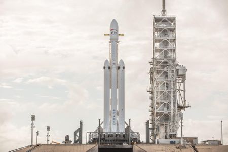 Falcon Heavy awaiting launch at the Kennedy Space Center