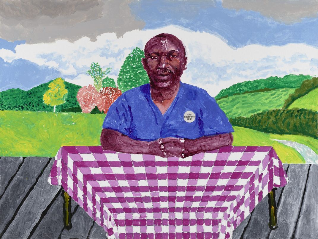 Thomas Mupfupi Resting on a Pink and White Checkered Tablecloth