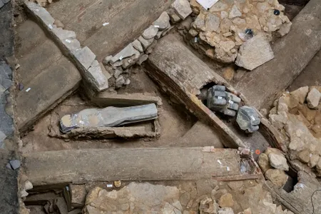 Archaeologists discovered the sarcophagi beneath the floor of the Notre-Dame cathedral&#39;s transept.