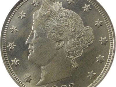 A Liberty Head nickel from 1883