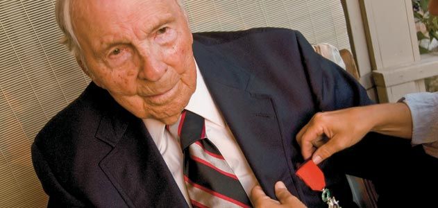 Frank Buckles proudly wears the French Legion of Honor medal