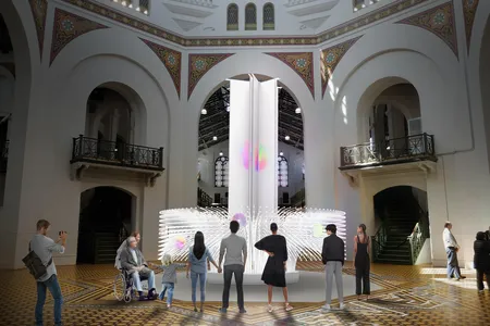 Reddy's two-story installation weaves human wisdom and intelligent technology together, forming a shimmering monument reflective of visitors' collective visions of the future.