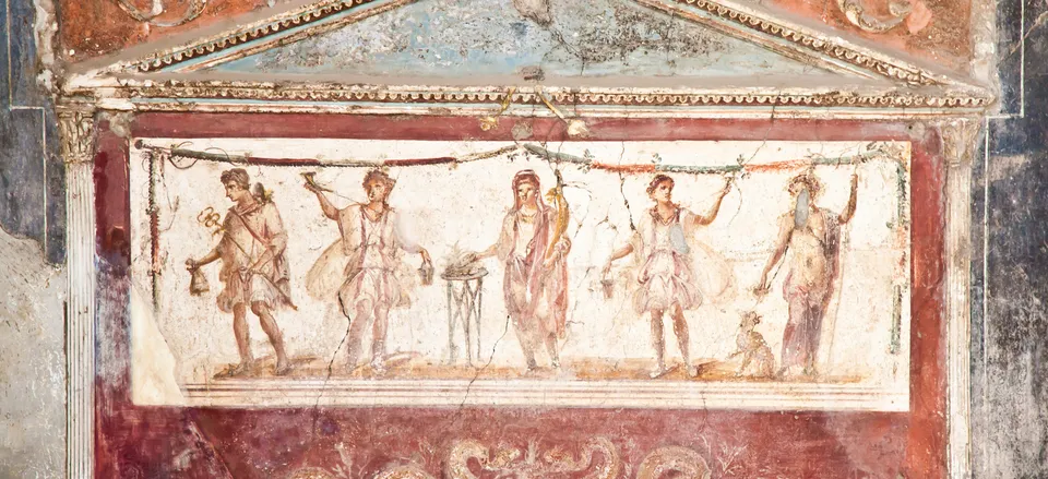  Detail of a painted wall in a house in Pompeii 