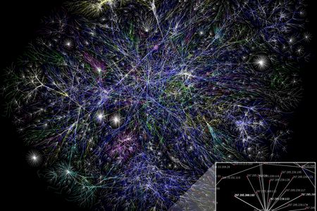 Visualization of a portion of the routes on the Internet