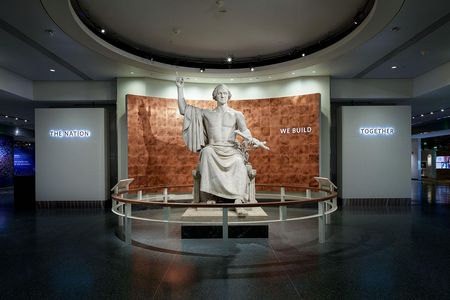 Horatio Greenough’s 12-ton marble statue of George Washington heralds the newly reopened west wing gallery.

