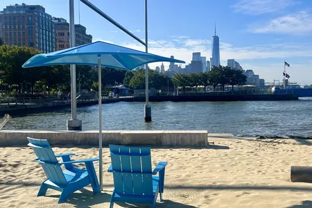 Though beachgoers are not allowed to go swimming, they can lounge in beach chairs and sit under the shade of umbrellas.&nbsp;