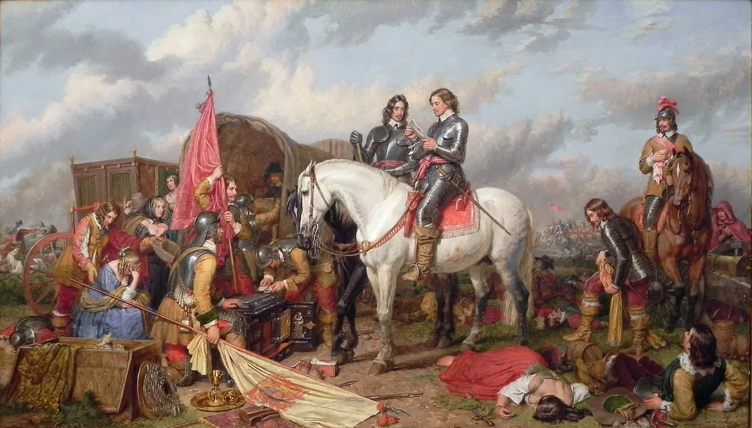A painting of Oliver Cromwell at the 1645 Battle of Naseby