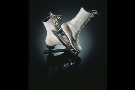 Ice skates signed and worn by Sonja Henie, the Norwegian figure skater who was instrumental in popularizing the sport. Her impressive array of spins and jumps won her three Olympic gold medals.