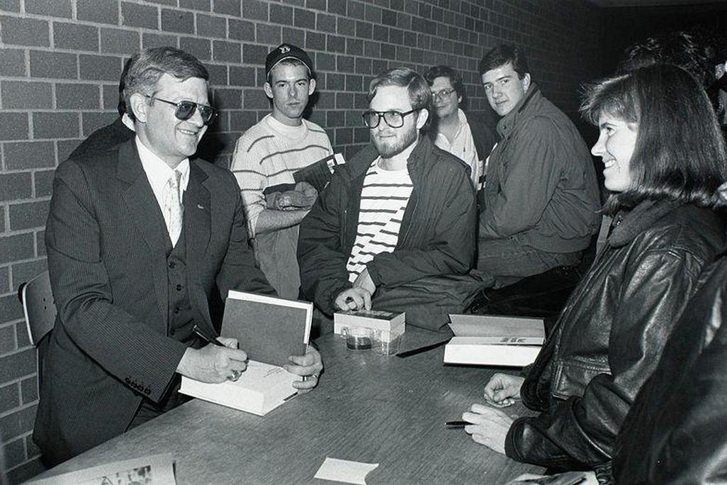 Tom Clancy at a book signing at Boston College.
