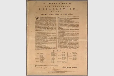 Text of the Declaration in two columns, with the names of the signers in four columns.